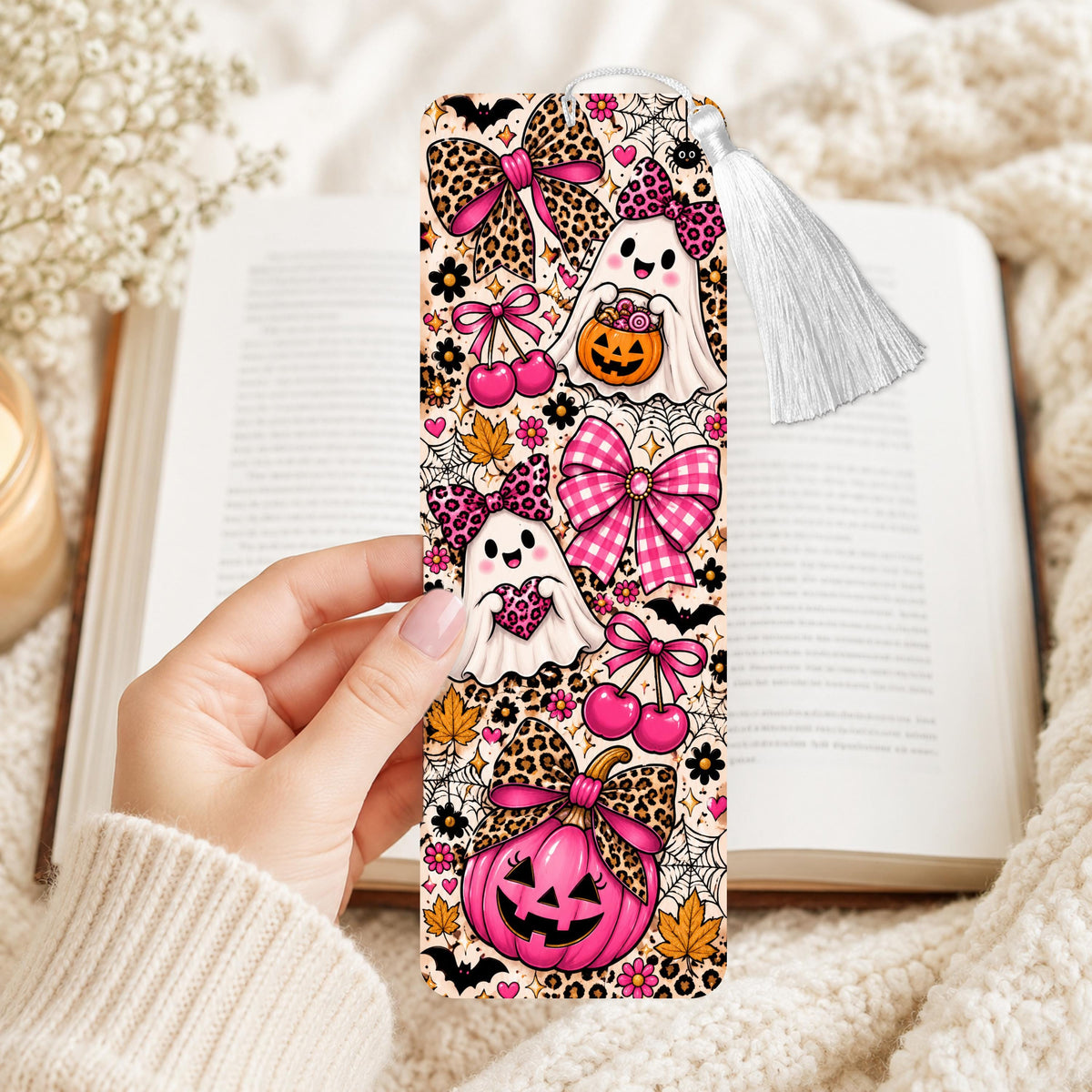 Pink Leopard Halloween Ghost Aluminum Bookmark