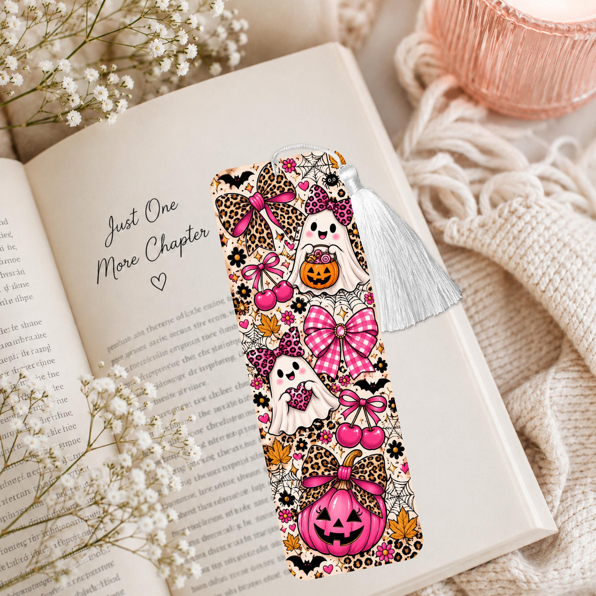 Pink Leopard Halloween Ghost Aluminum Bookmark