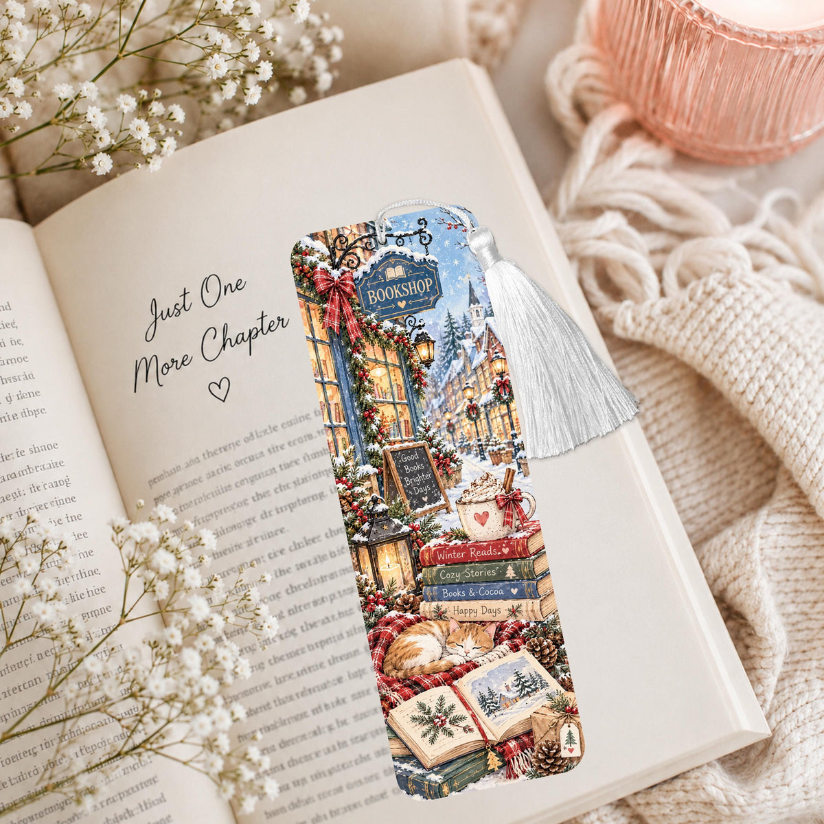 Cozy Winter Bookshop Aluminum Bookmark