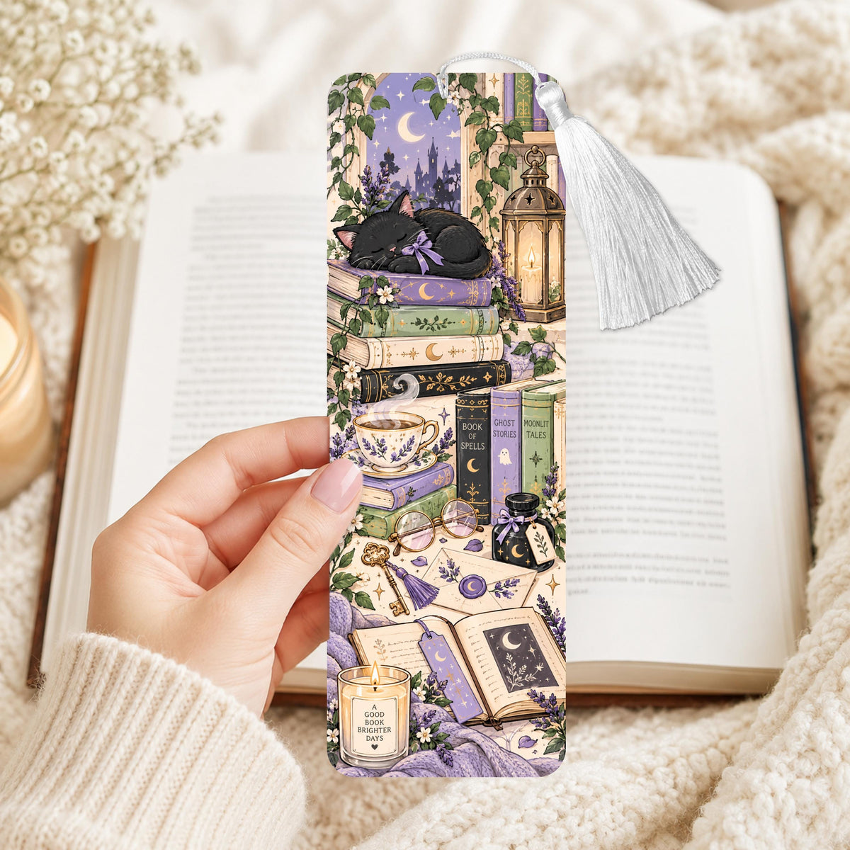 Celestial Black Cat  Aluminum Bookmark