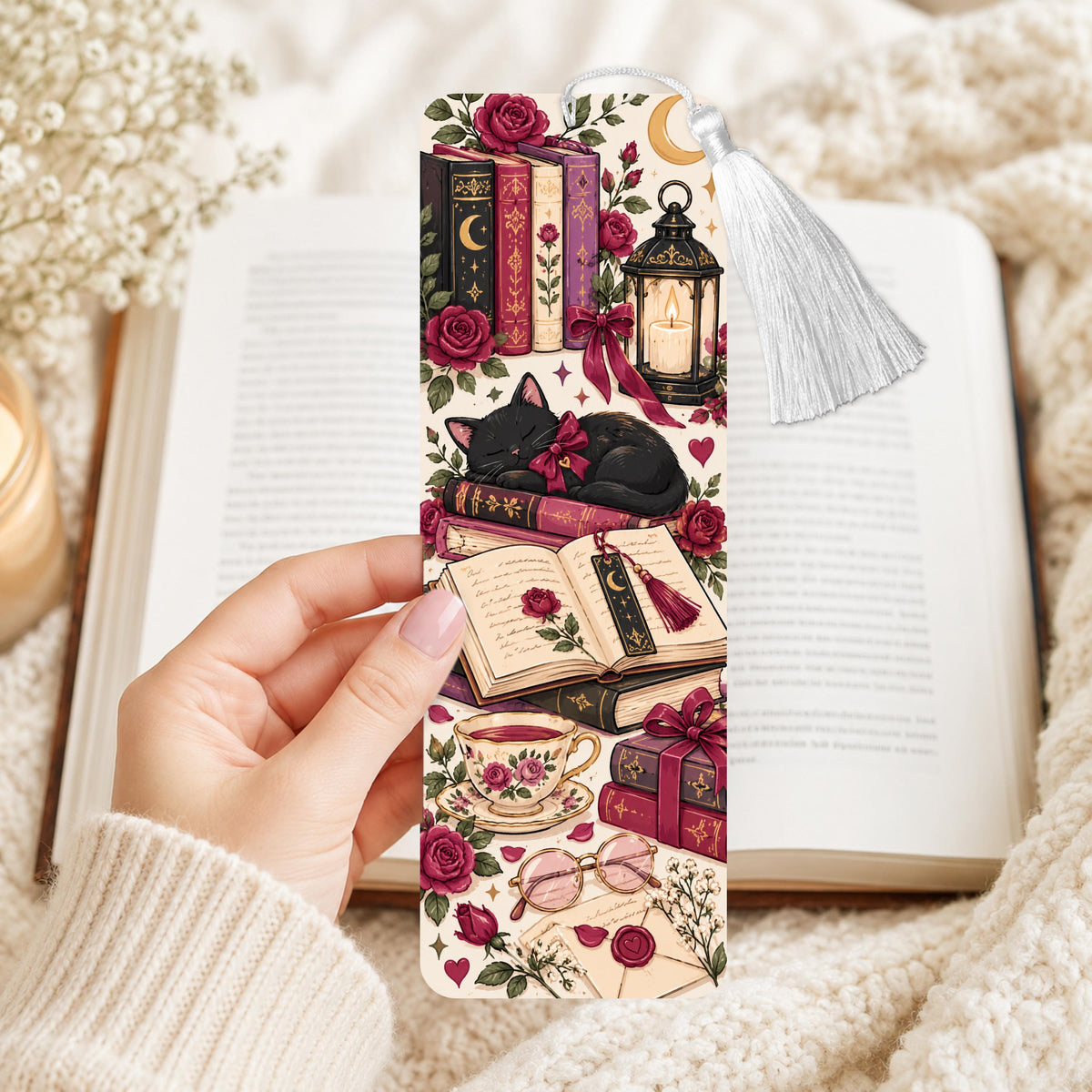 Black Cat Romance Aluminum Bookmark