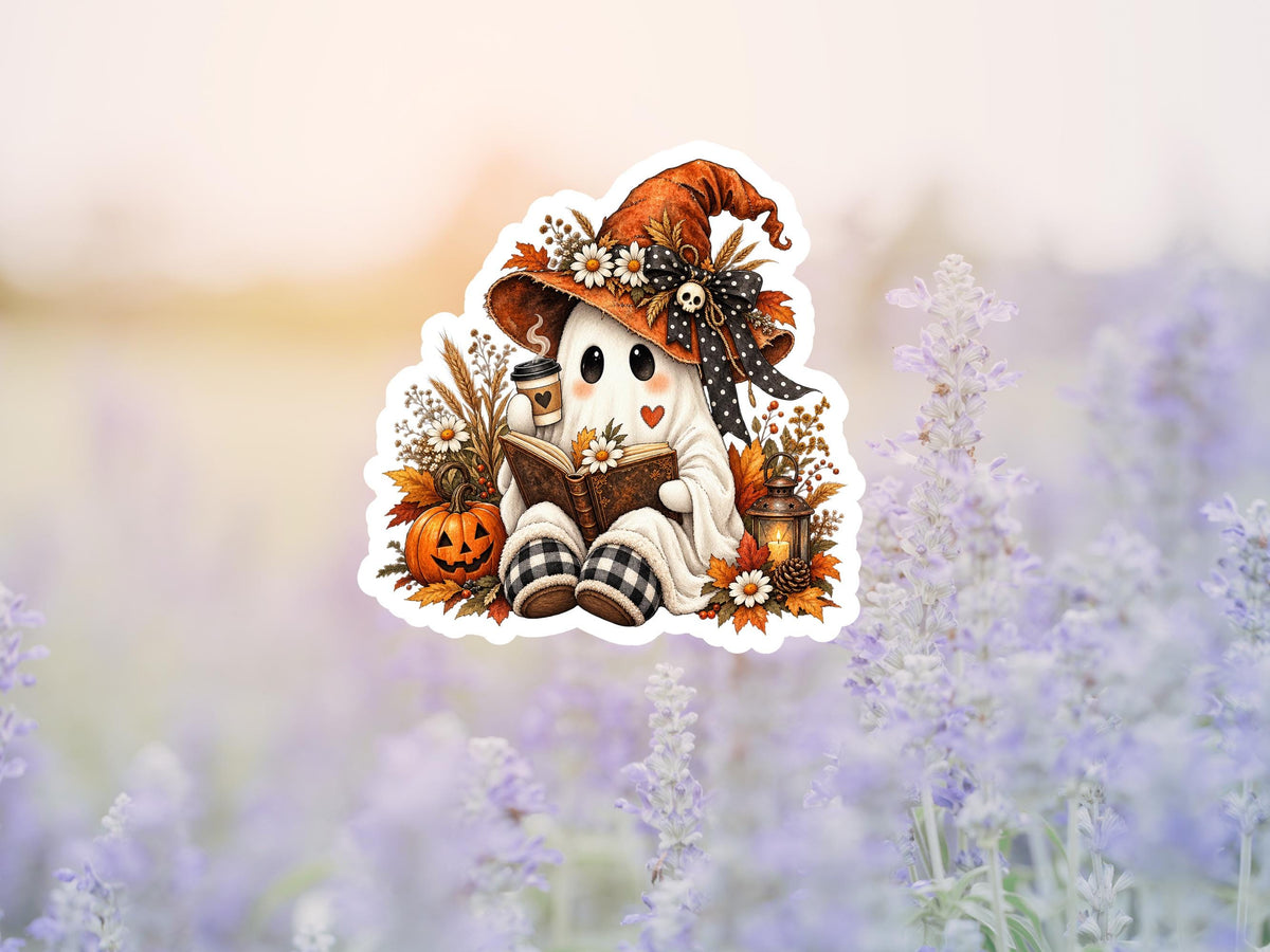 Cozy Fall Ghost Reading Sticker