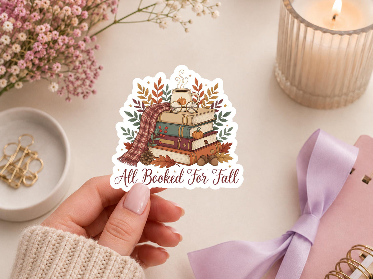 All Booked For Fall Book Stack Sticker