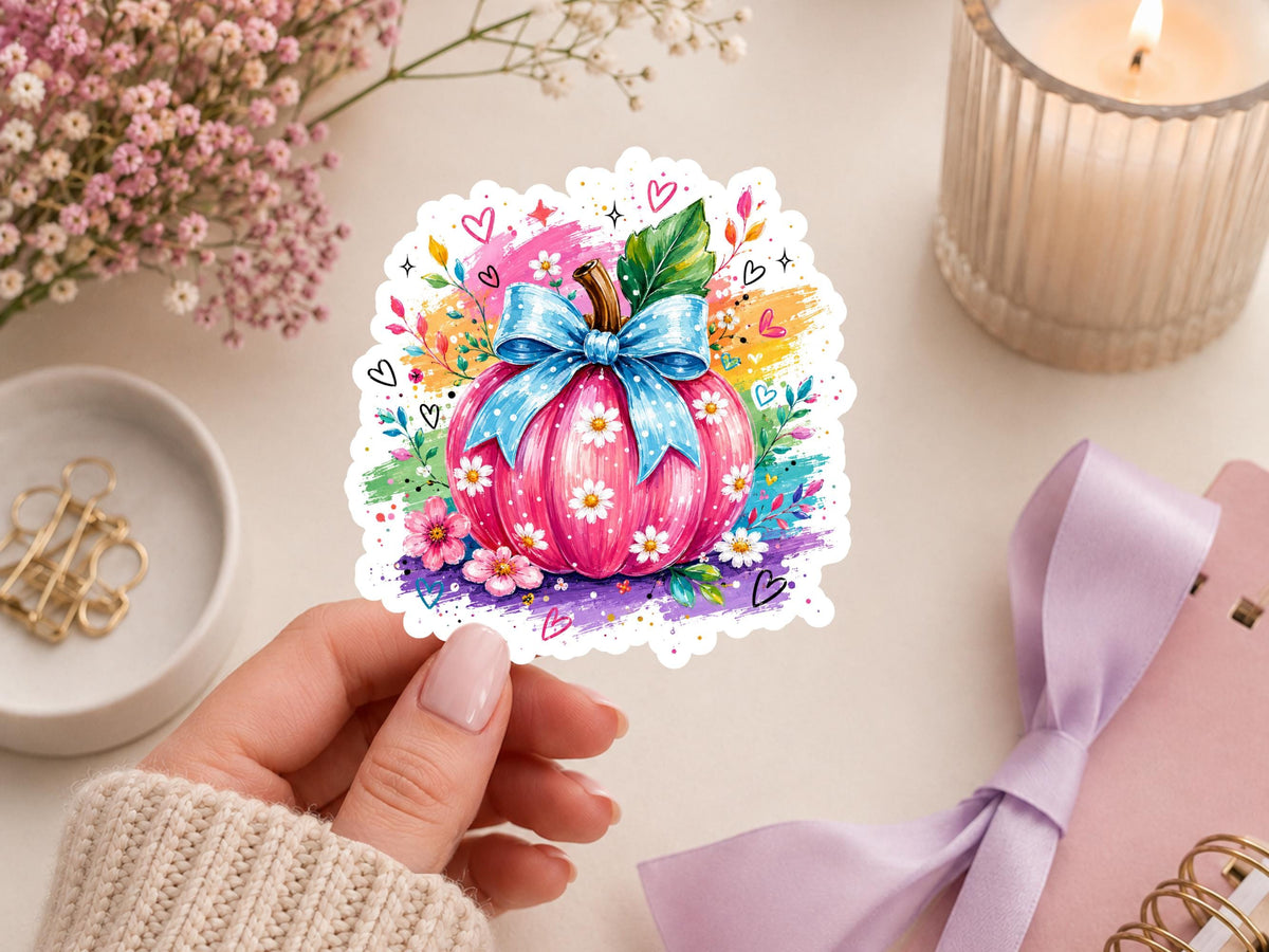 Colorful Watercolor Pumpkin With Bow Sticker