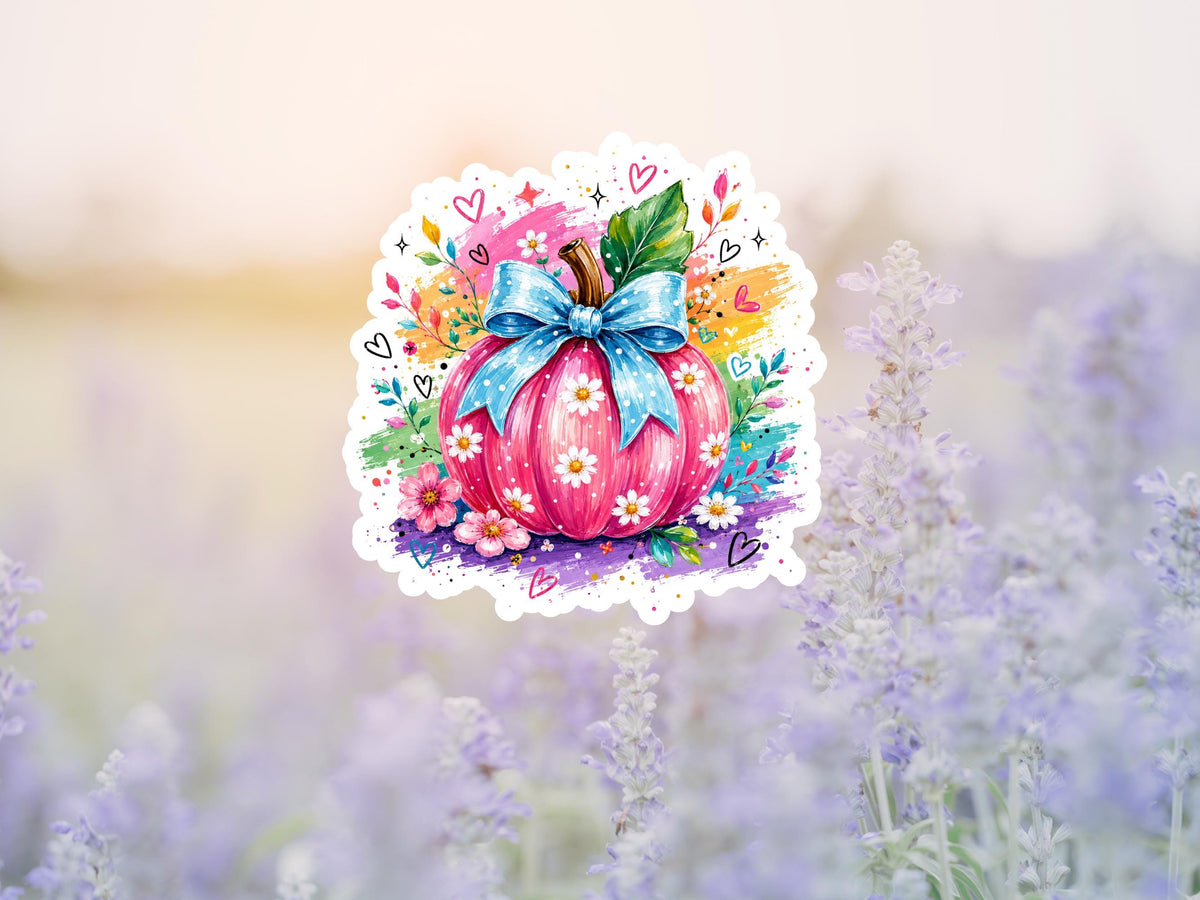 Colorful Watercolor Pumpkin With Bow Sticker
