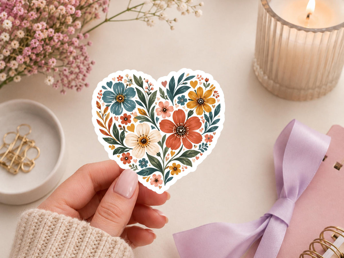 Boho Floral Heart Sticker
