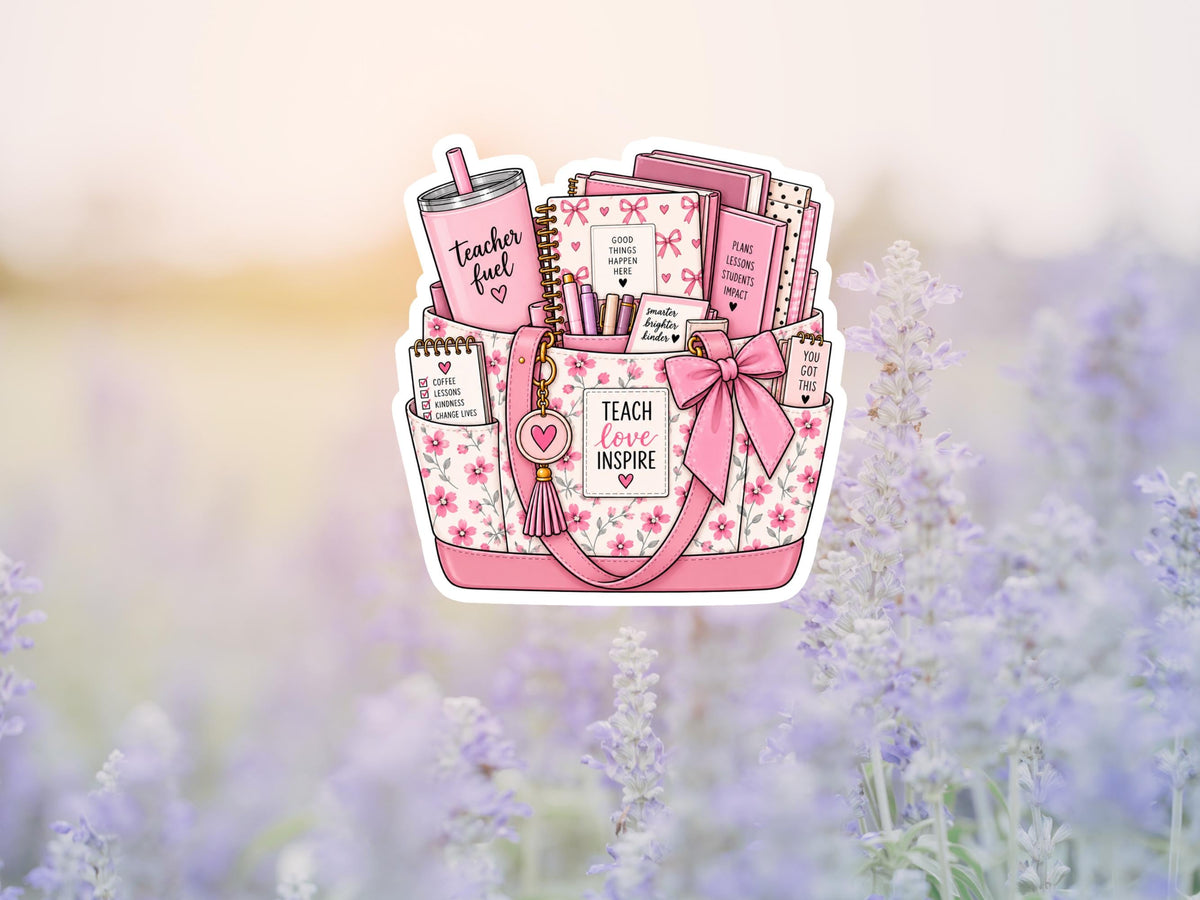 Love Teach Inspire Pink Floral Bag Sticker