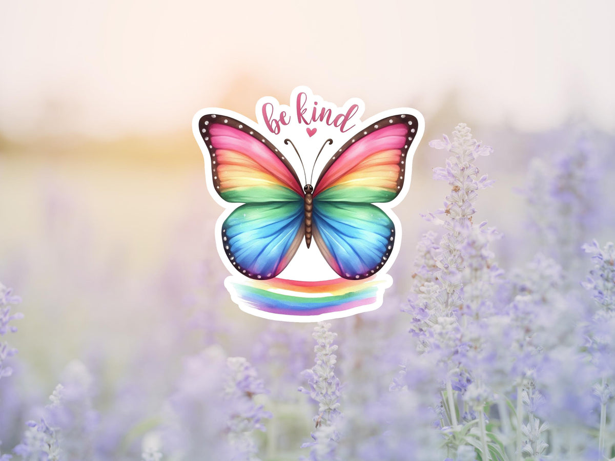 Be Kind Watercolor Rainbow Butterfly Sticker