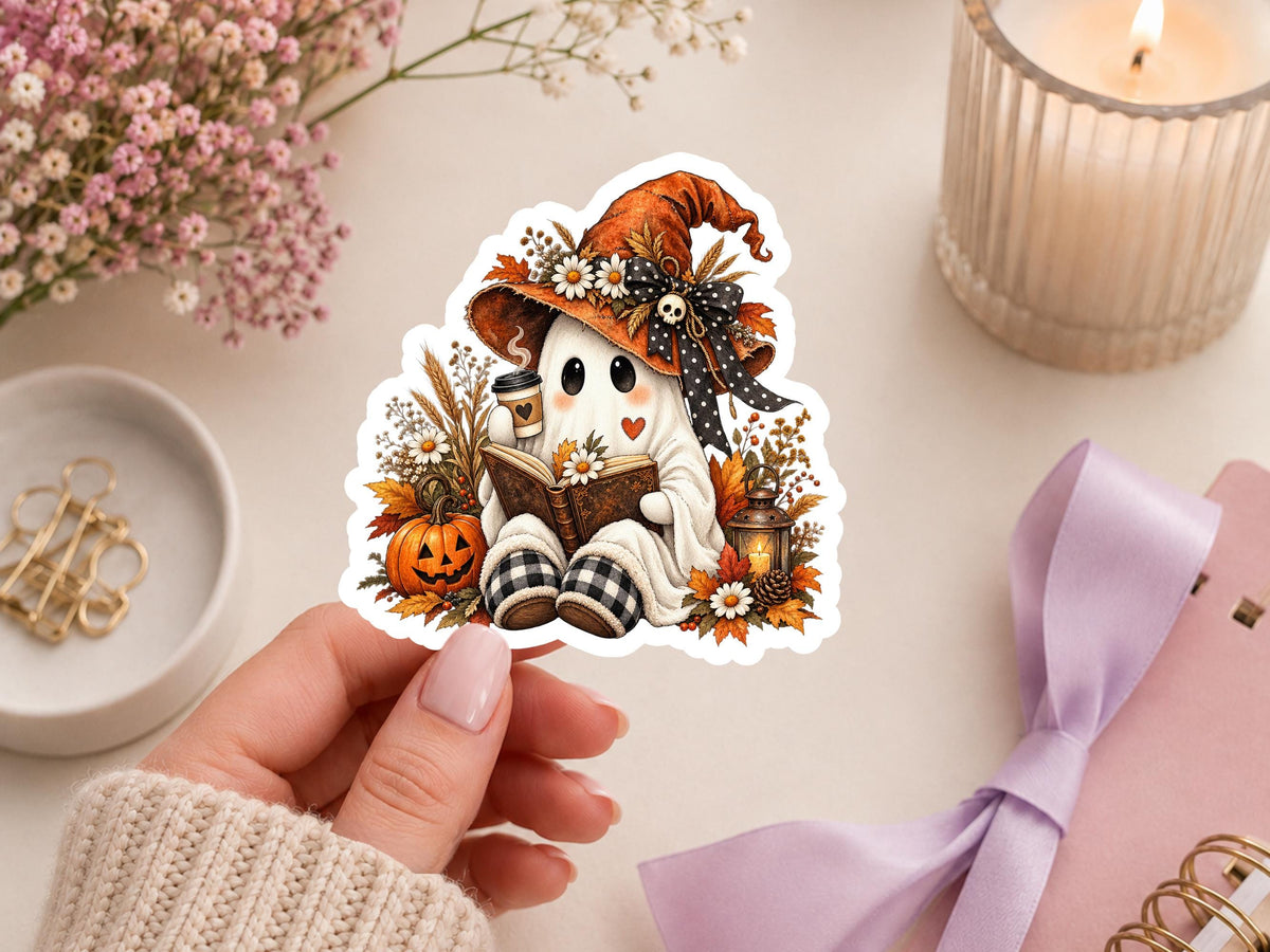 Cozy Fall Ghost Reading Sticker