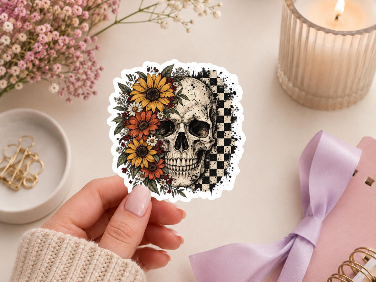 Floral Fall Skull Sticker