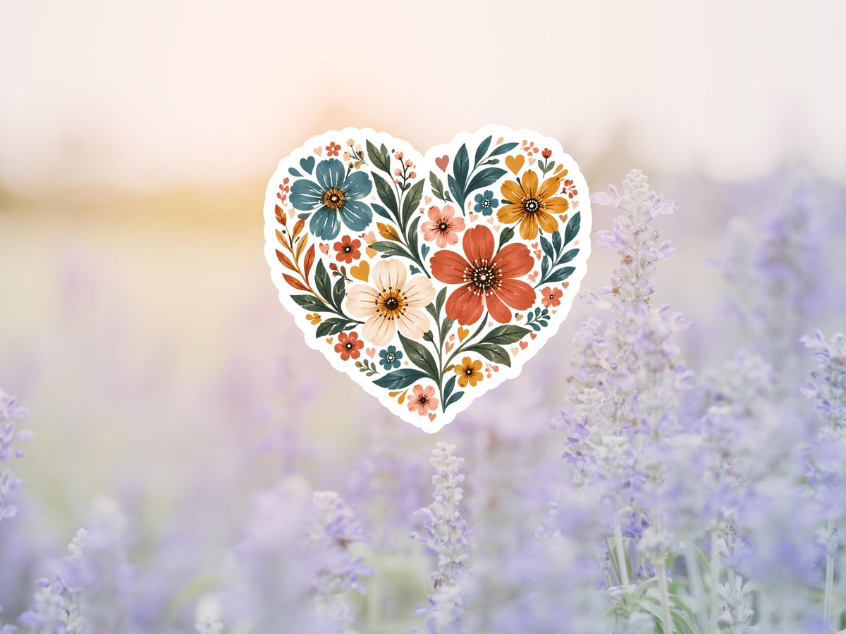 Boho Floral Heart Sticker