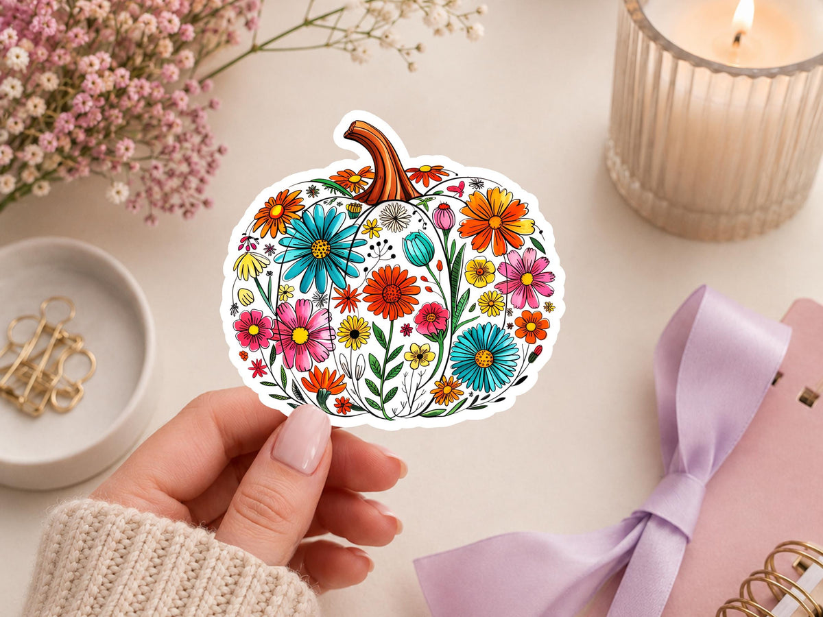 Bright Floral Pumpkin Sticker