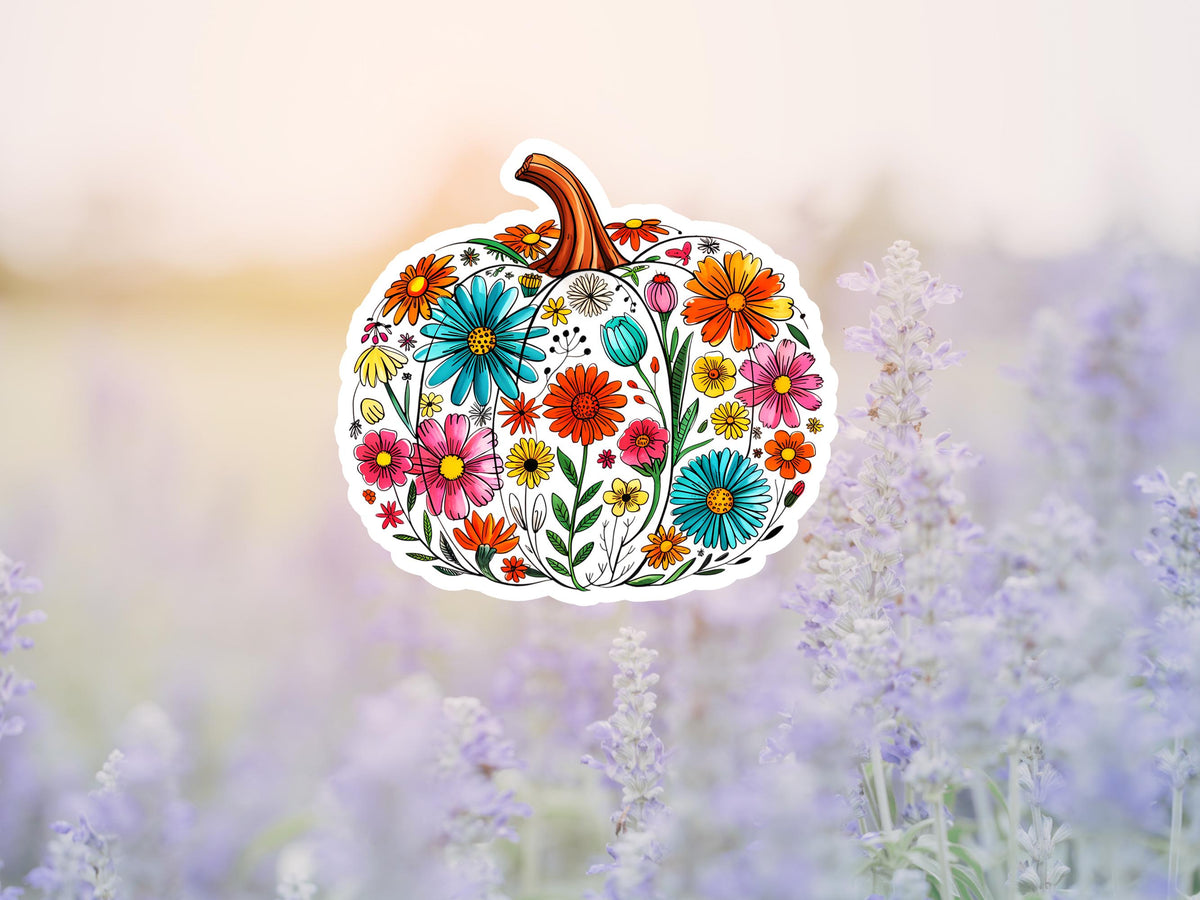 Bright Floral Pumpkin Sticker