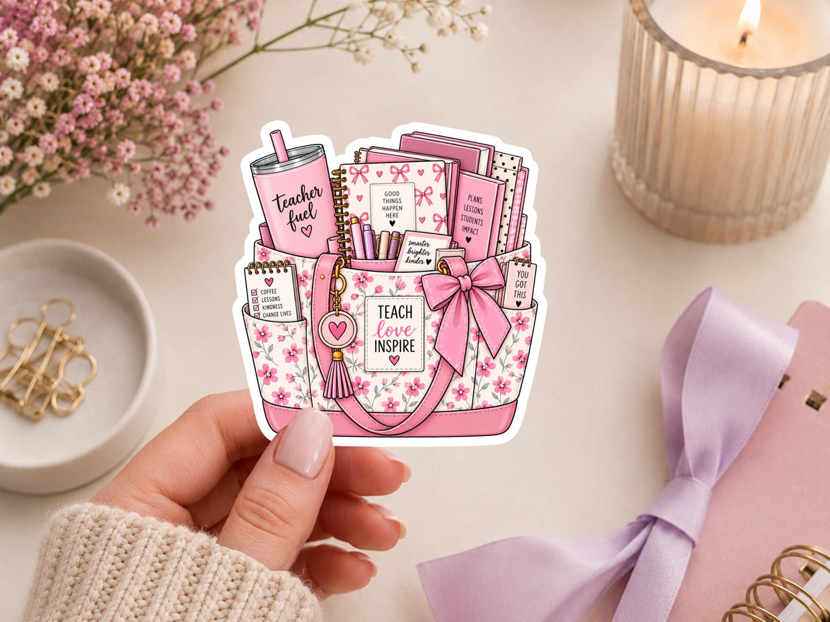 Love Teach Inspire Pink Floral Bag Sticker