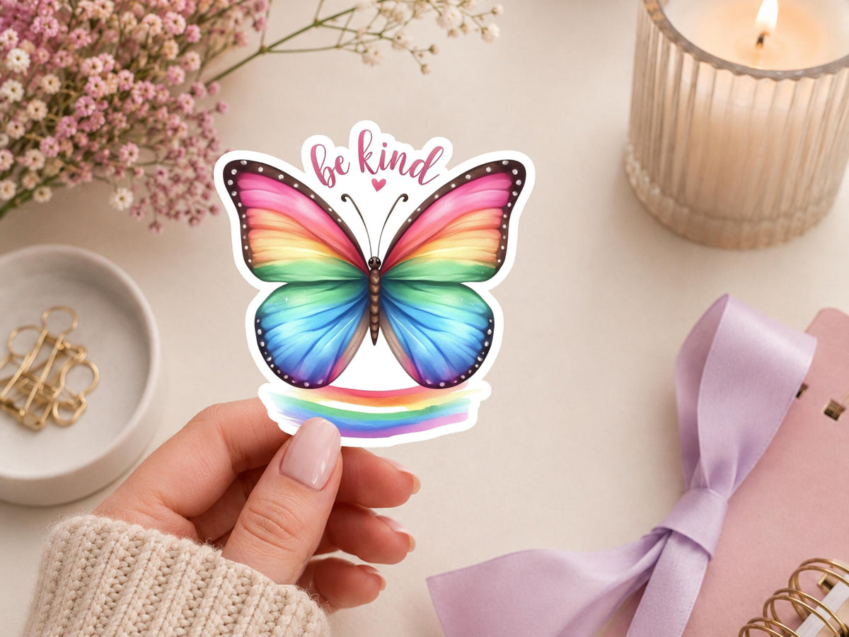 Be Kind Watercolor Rainbow Butterfly Sticker